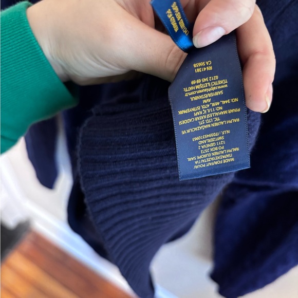 Polo Ralph Lauren Cashmere Cable Knit Sweater Navy Blue Crewneck Women’s L - Picture 6 of 10